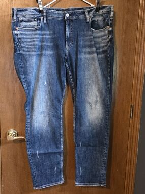 Silver Jeans Womens Plus Slim Straight Faded Blue Denim
